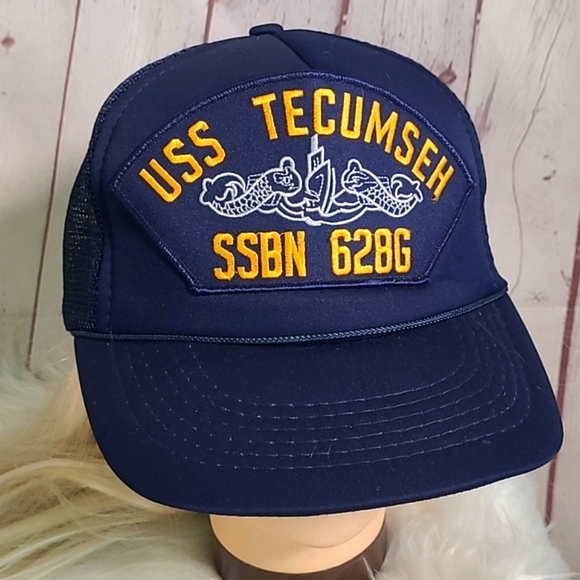 USS Tecumseh SSBN-6286 Mesh Snapback Cap Hat Navy Blue Boat Submarine Ship - Picture 1 of 16